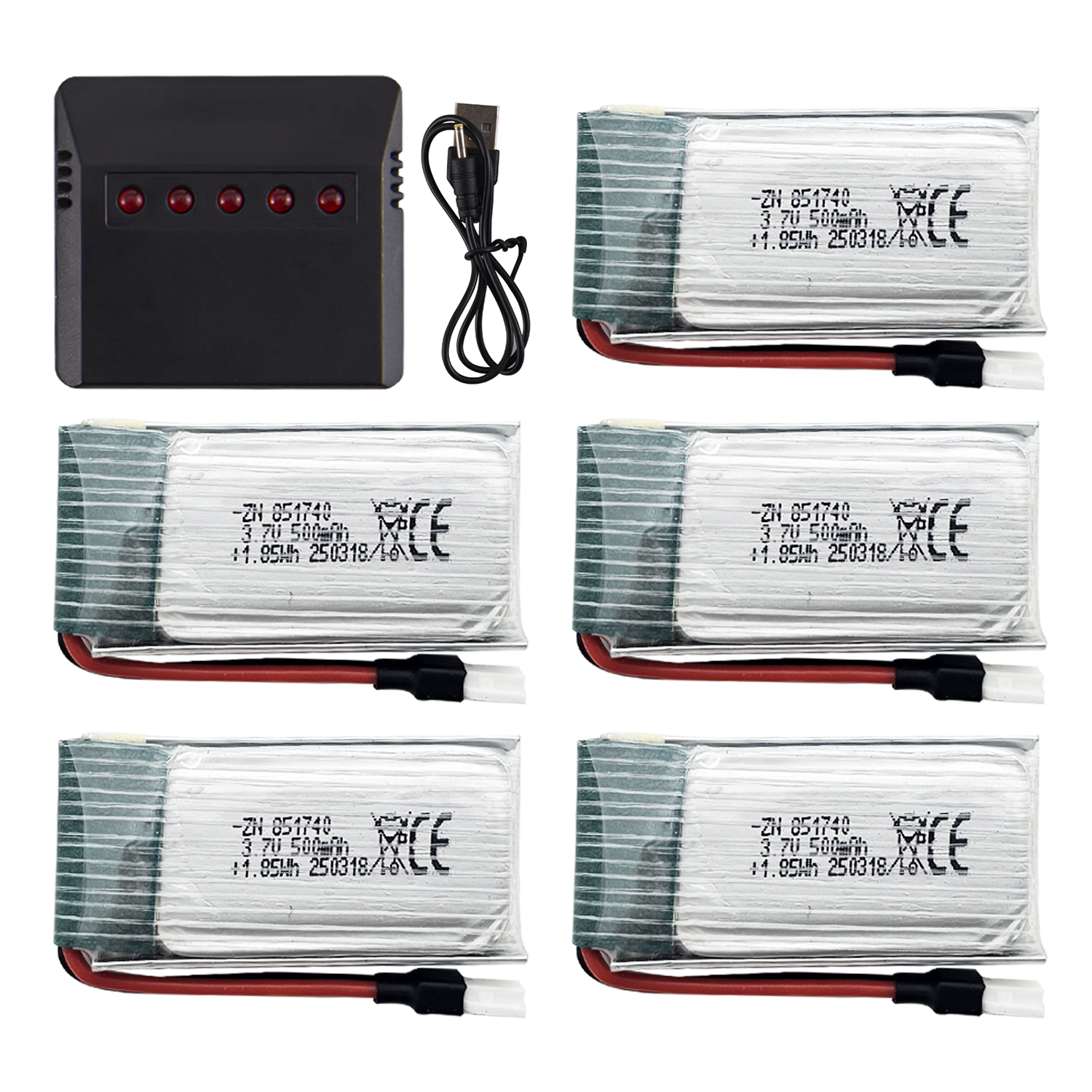 5Pcs 3.7V 500mAh LiPo Batterie - Drone Charger recensie en prijs